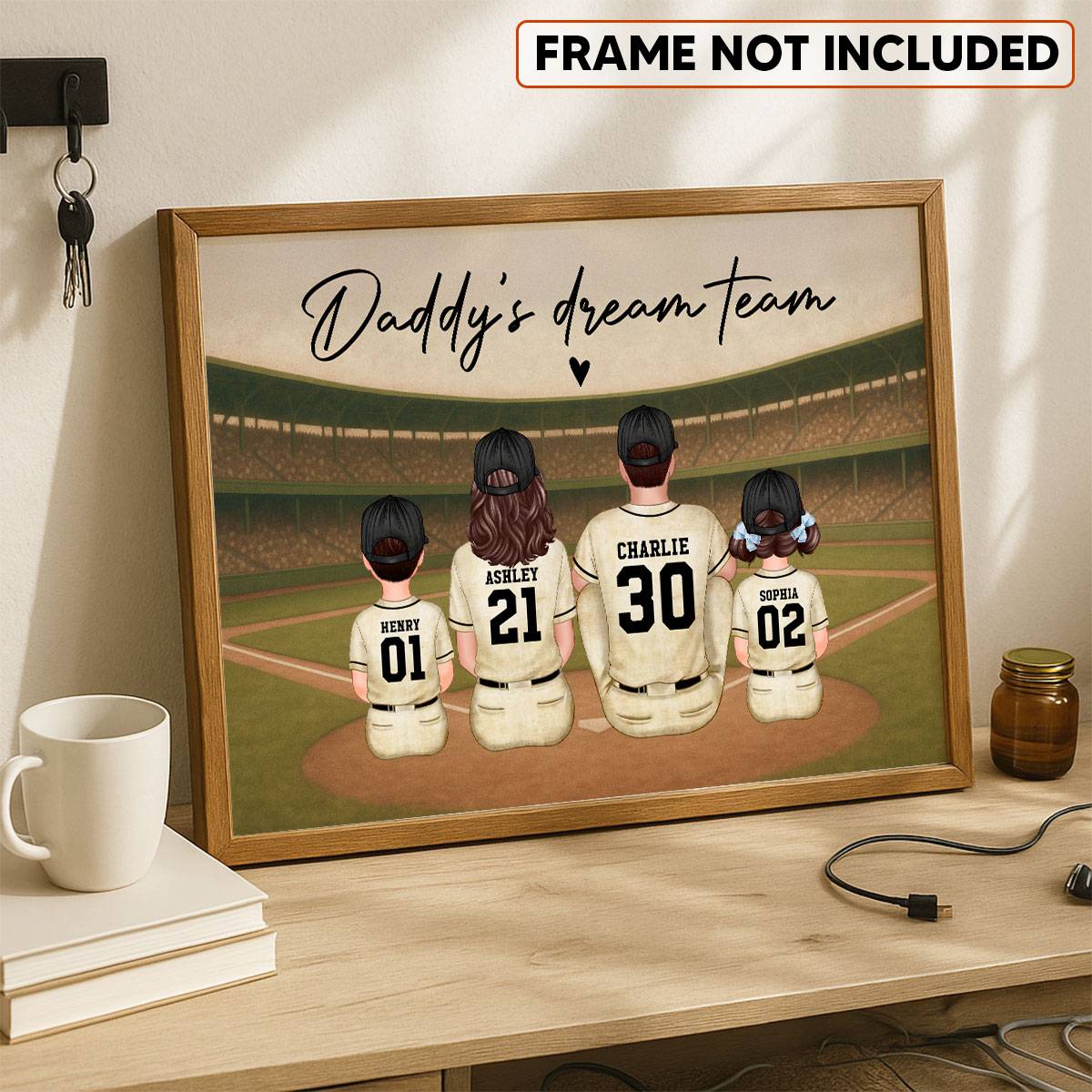 Retro Vintage Baseball Family Dream Team Home Decoration - Personalized Poster - Father's Day Gift For Dad, Gift For Husband, Gift For Grandpa