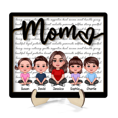 Grandma Mom Kids Crossed Legs Characters Personalized 2-layer Wooden Plaque, Gift For Mom, For Grandma