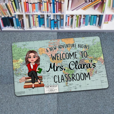 World Map Adventure Themed Teacher Welcome To Classroom Personalized Doormat, Back To School, Classroom Decor