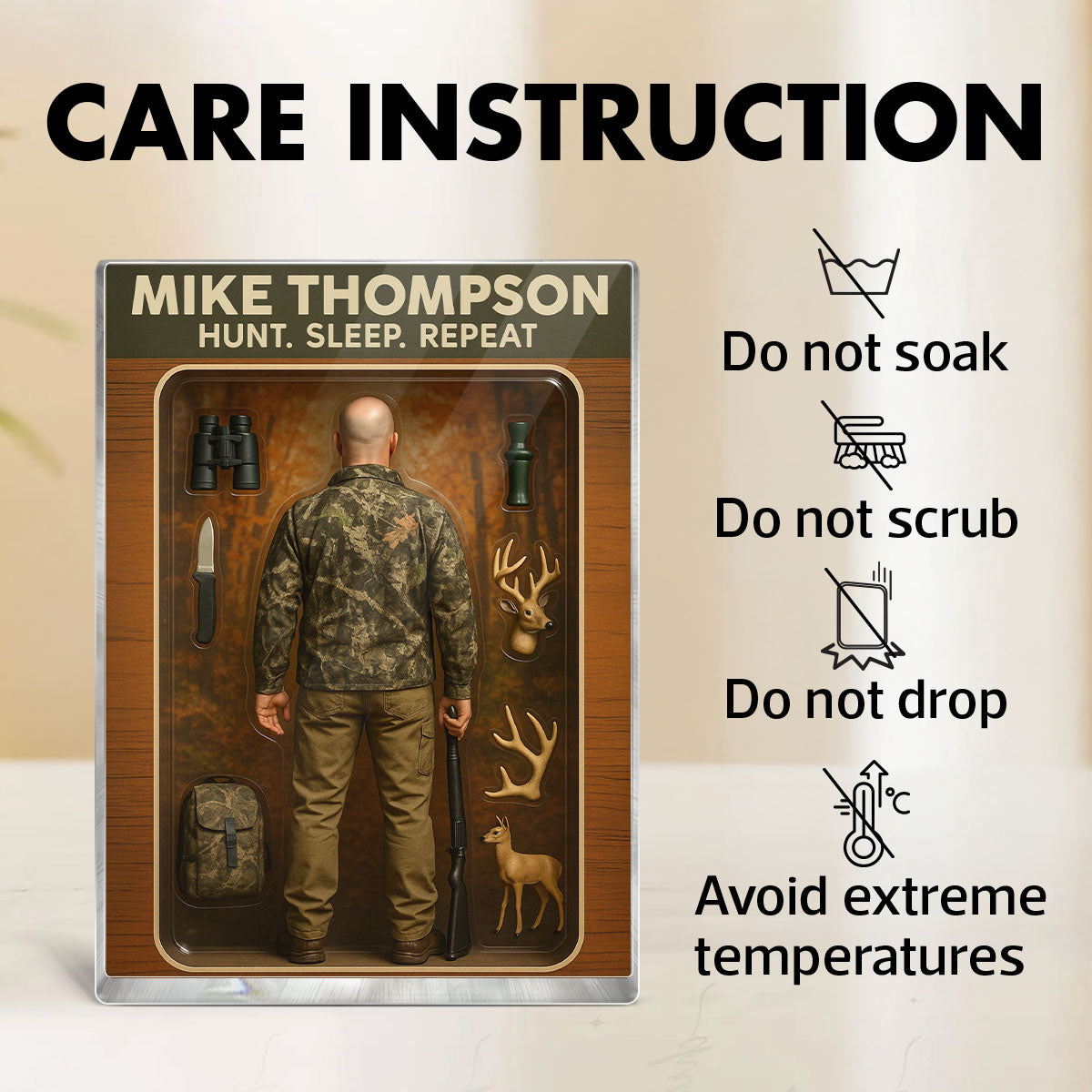 Hunting Dad Grandpa Man Realistic Figure Style Personalized Acrylic Block Plaque