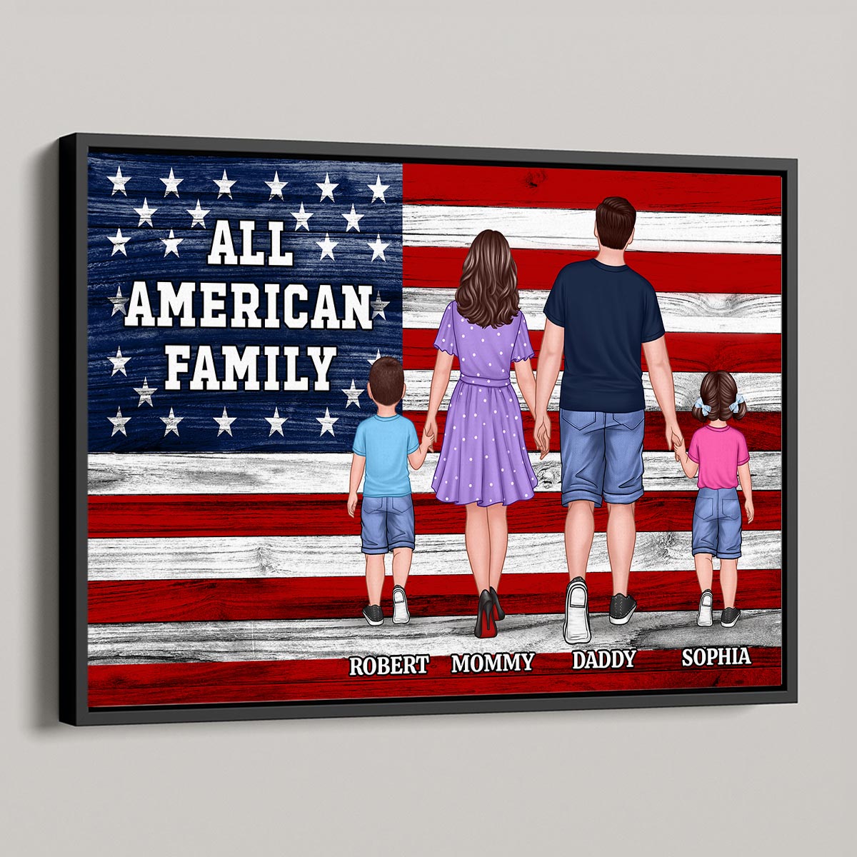American Nation Flag Whole Family Walking With Proud 4th Of July Independence Day Personalized Poster