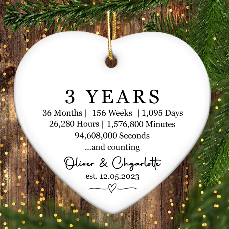 Custom Wedding Date Milestone - Personalized Ceramic Ornament - Christmas Anniversary Gift for Her, Gift for Him, Relationship Keepsake