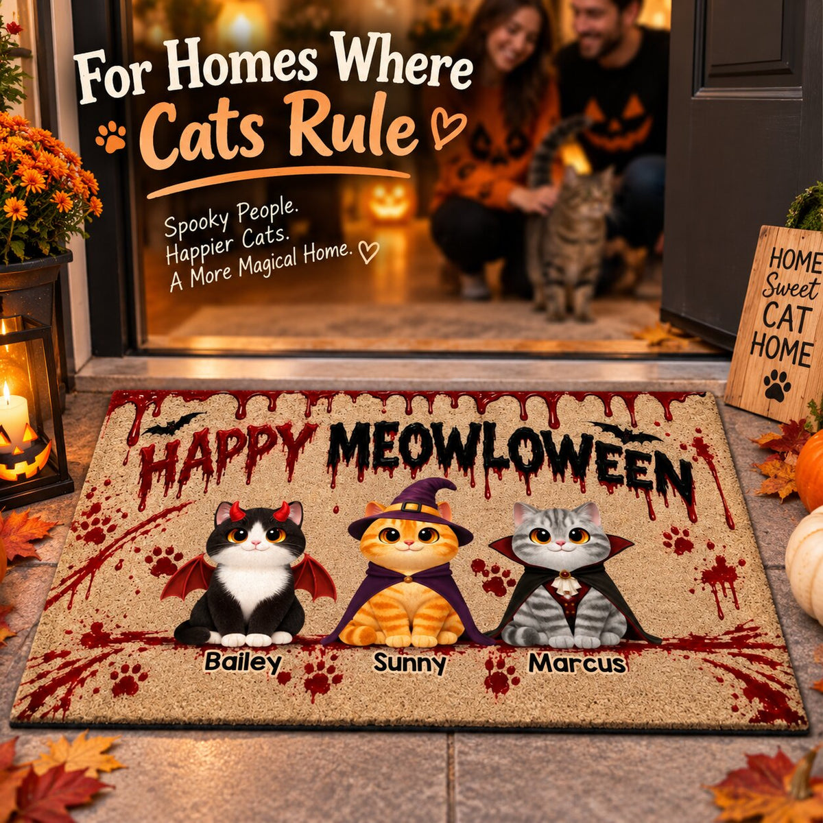 Halloween Horror Theme Beware Of Little Meownsters Cats - Personalized Doormat - Halloween Decor For Cat Lovers