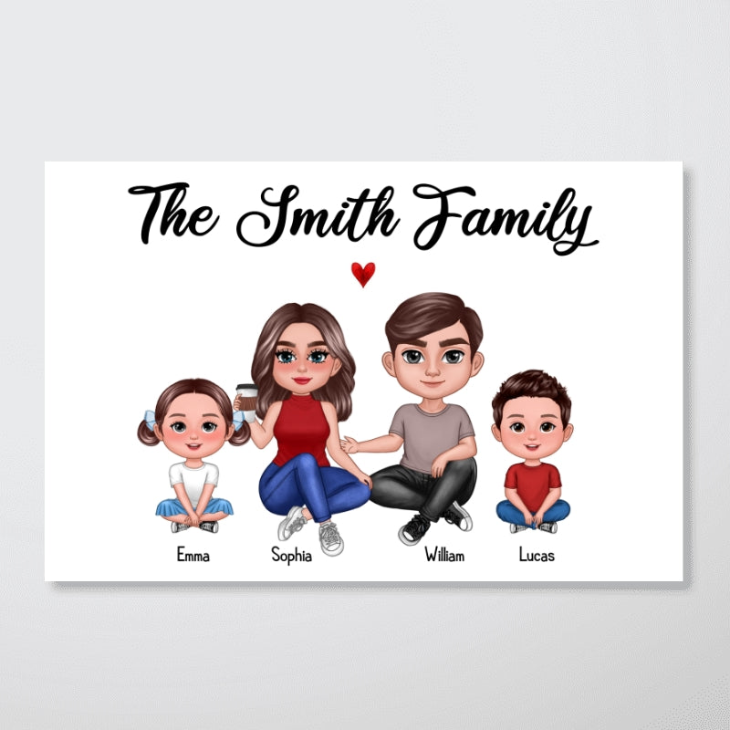 Pretty Doll Family Sitting Personalized Horizontal Poster
