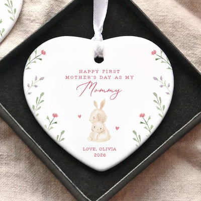 Cute Animals Personalized Heart Ceramic Ornament, Heartfelt First Gift for Mom, Gift for Grandma
