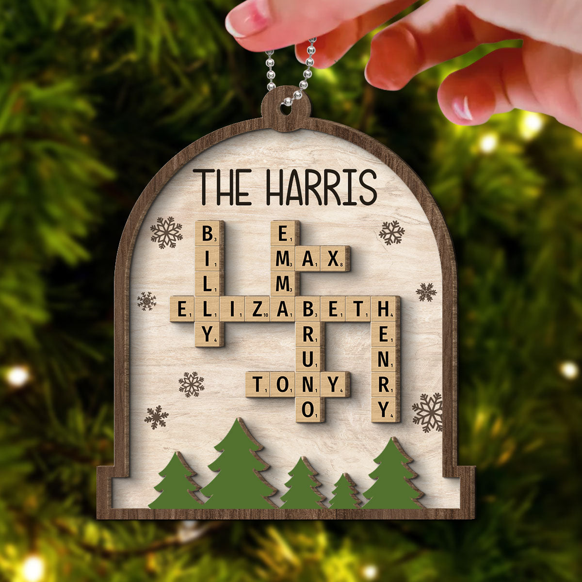 Whole Family Names Crossword Puzzle Art Personalized 2-Layer Wooden Ornament, Christmas Gift For Family, For Parents, Grandparents, Siblings, Children