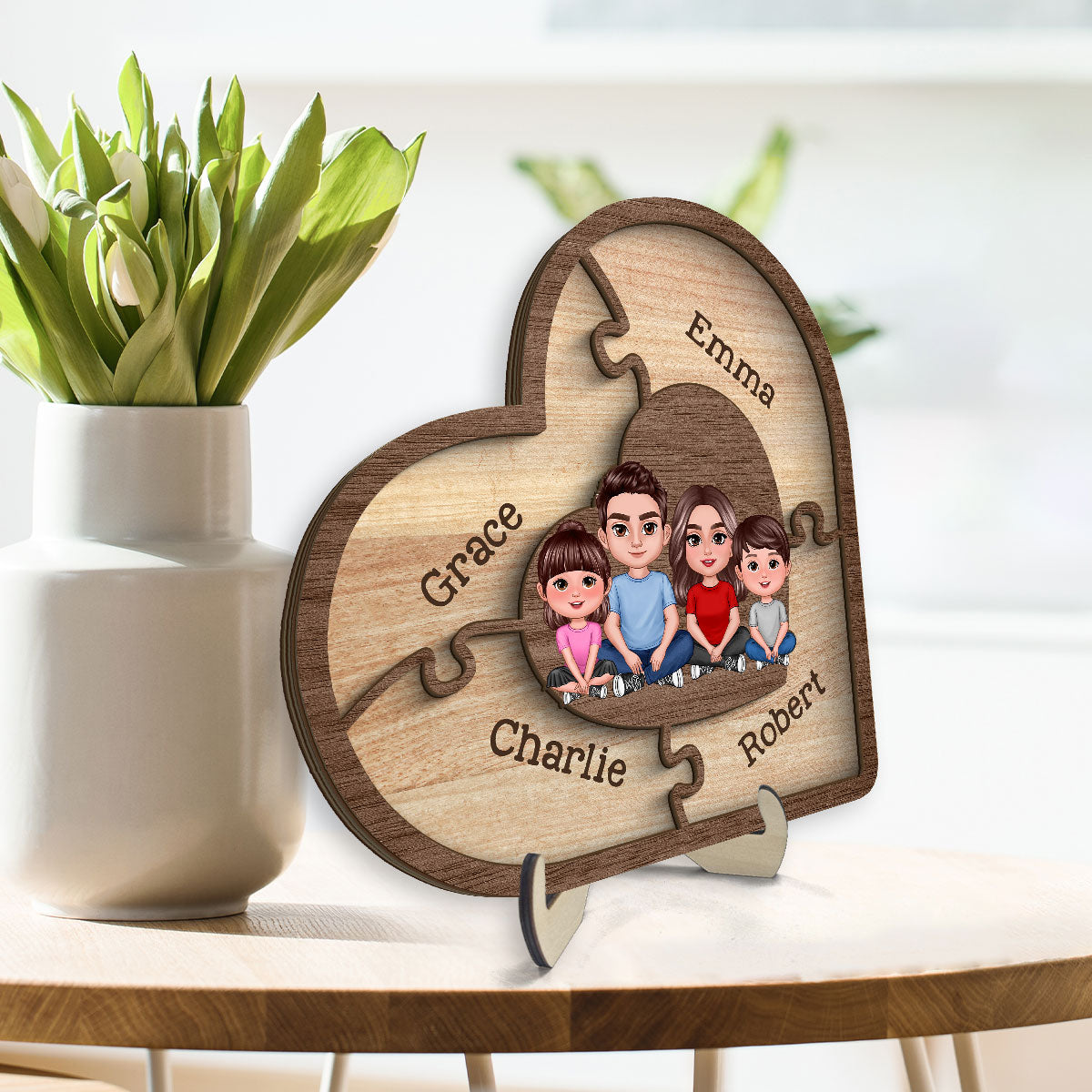 Puzzle Heart Together We Make A Family Personalized 2-Layer Wooden Plaque