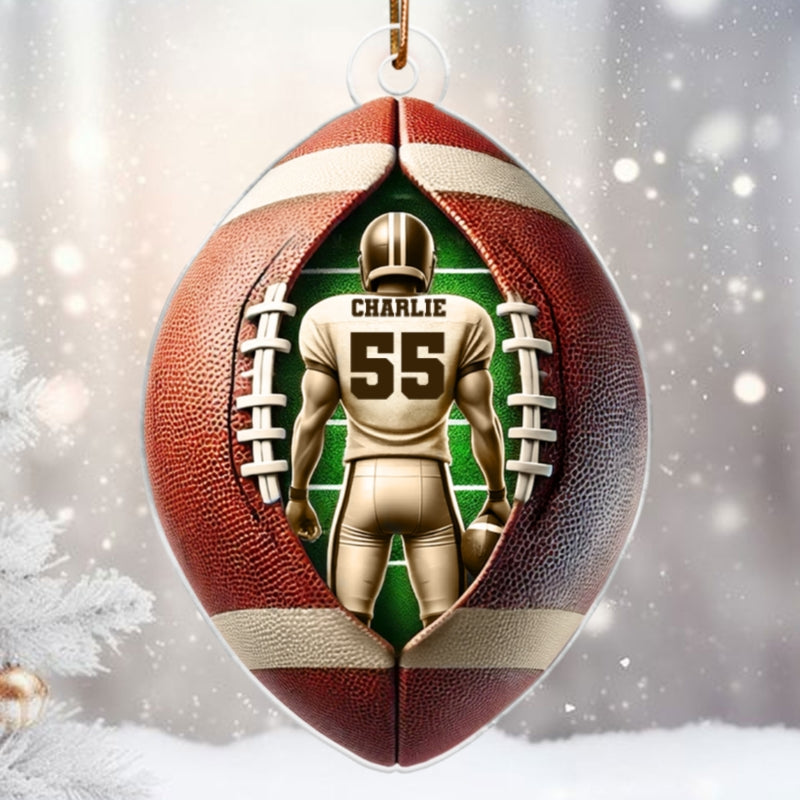 3D Effect Football Player Personalized Acrylic Ornament, Christmas Gift For Football Players, Football Fans