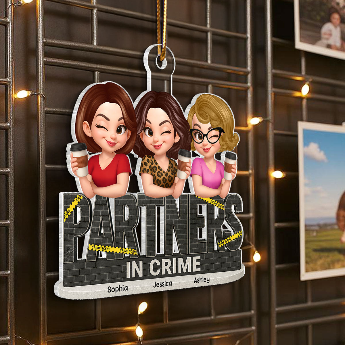 Partners In Crime Brick Pattern Crime Scene Personalized Acrylic Ornament