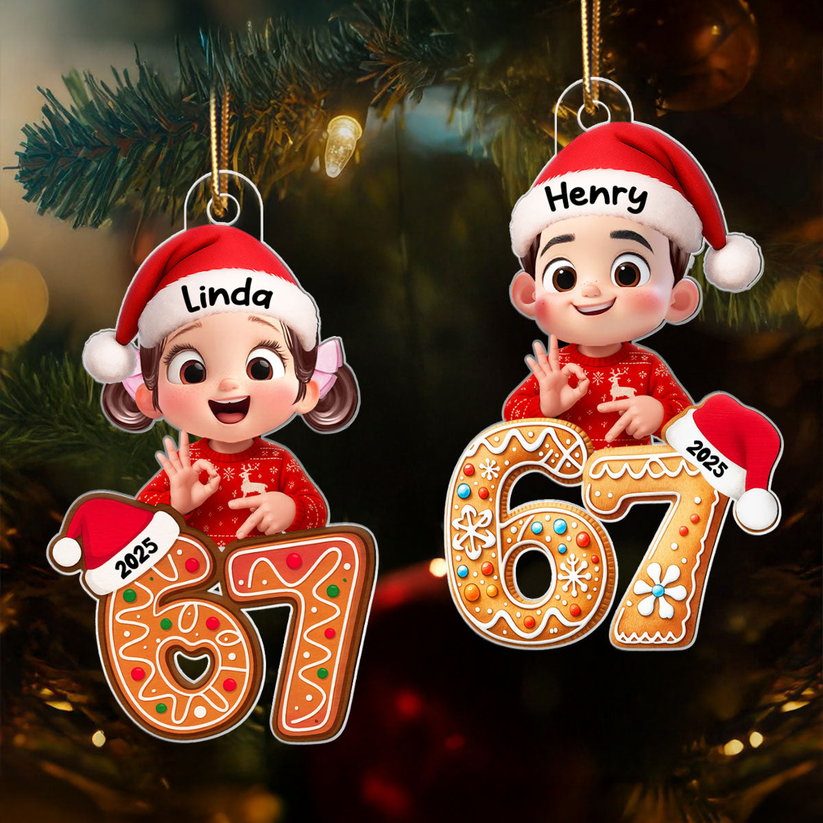 Custom Six Seven - Personalized Acrylic Ornament - Teen Slang Funny Tree Decor, Funny Teen Grandkid Gift