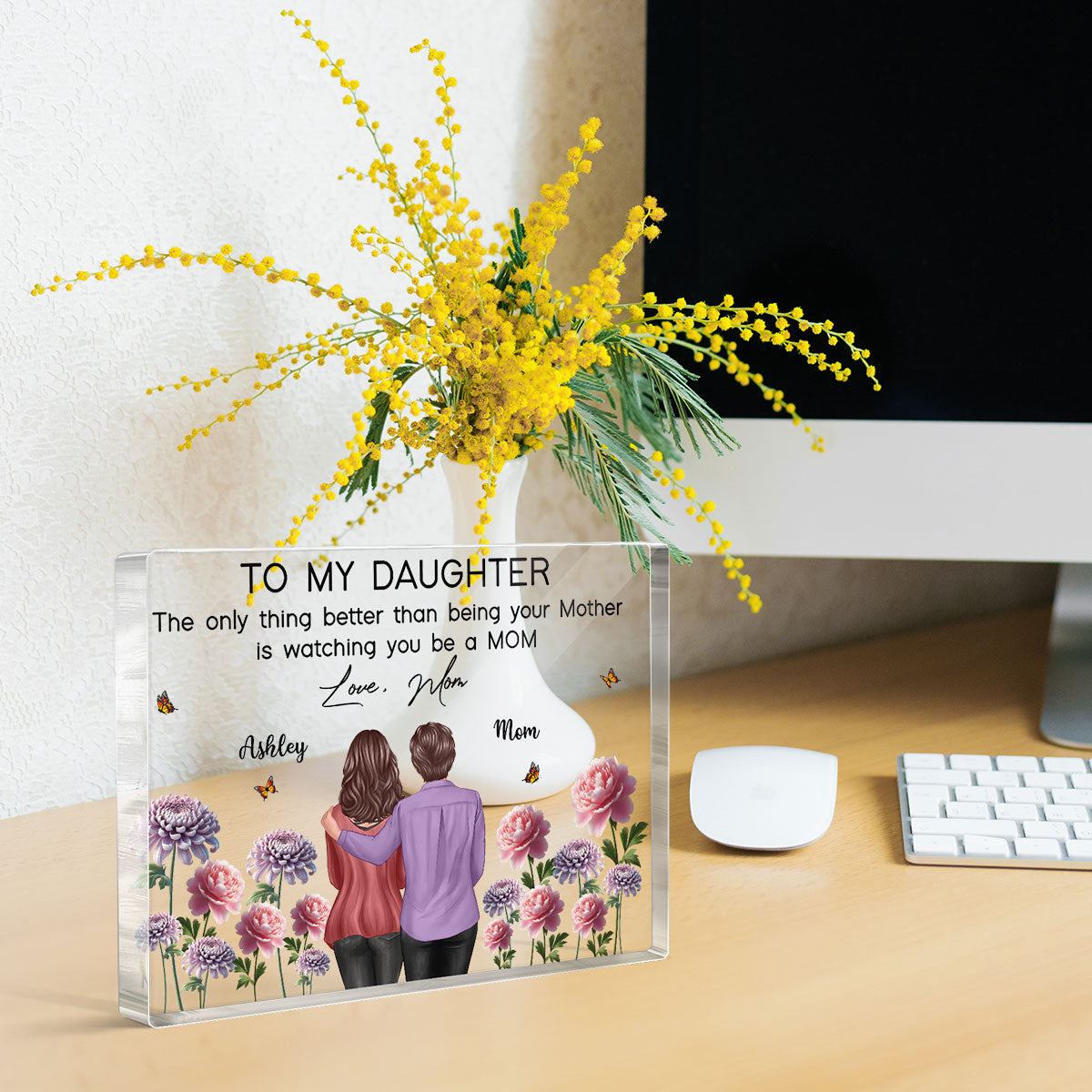 To My Daughter From Mom Happy Mother's Day Birth Flower - Personalized Acrylic Block Plaque - Heartfelt Gift For Daughter