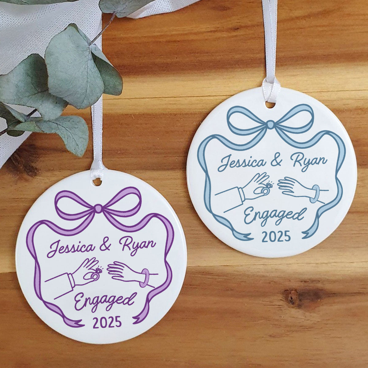 First Christmas Engaged Married Keepsake Personalized Ceramic Ornament