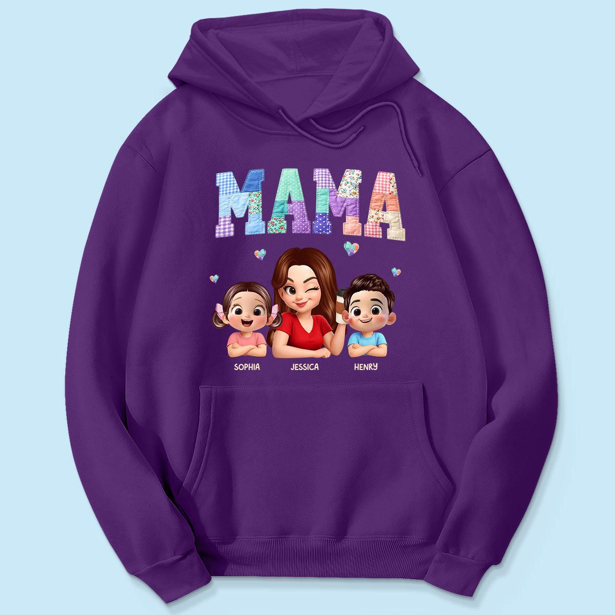 Patchwork Floral Mama Faux Embroidered - Personalized Shirt - Gift for Mom