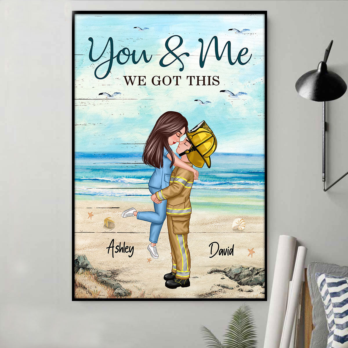 Couple Valentine‘s Day Gifts by Occupation Gift For Her Gift For Him Firefighter, Nurse, Police Officer Personalized Vertical Poster