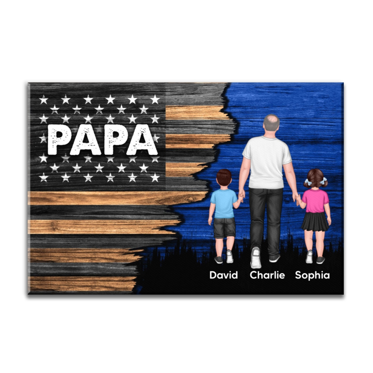 Dad Grandpa Papa Walking With Kids Half Nation Flag Personalized Horizontal Canvas, Father‘s Day Gift For Dad, For Grandpa, For Husband