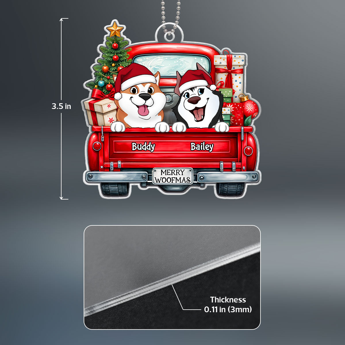 Cute Dogs On Truck Christmas Decor For Dog Lover Personalized Acrylic Ornament