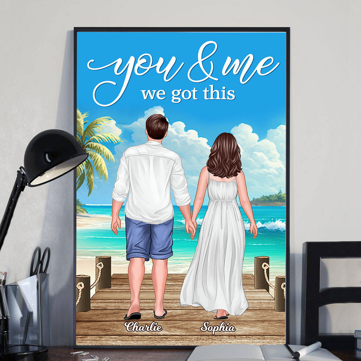 Couple Standing On The Bridge Beach Personalized Vertical Poster