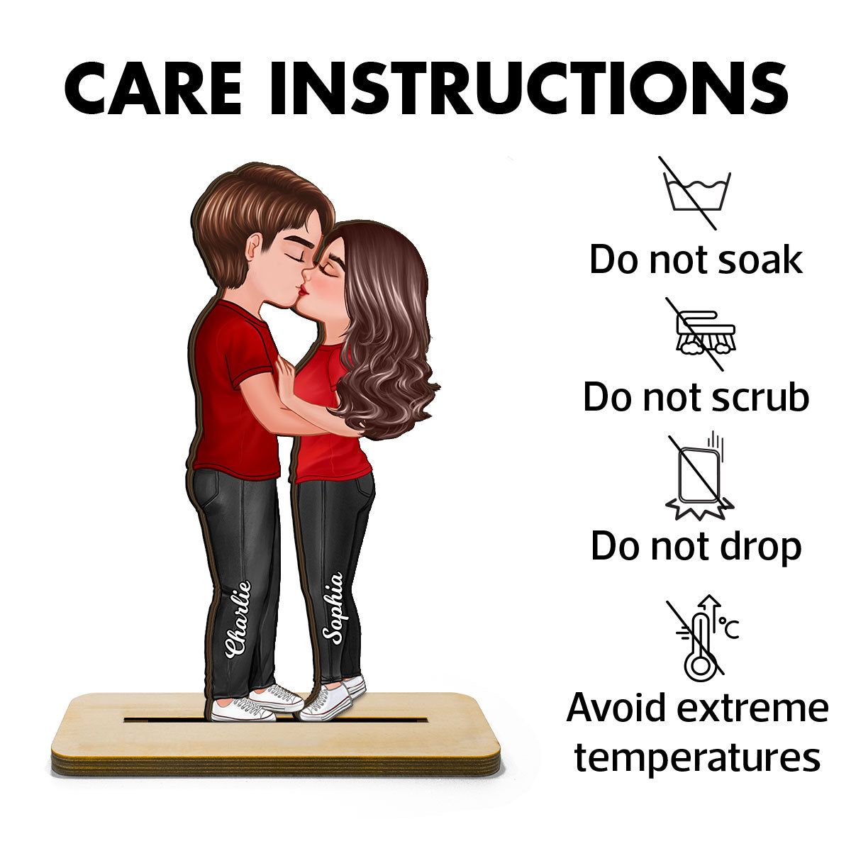Doll Couple Kissing Home Decor Gift For Him Gift For Her Personalized Standing Wooden Plaque