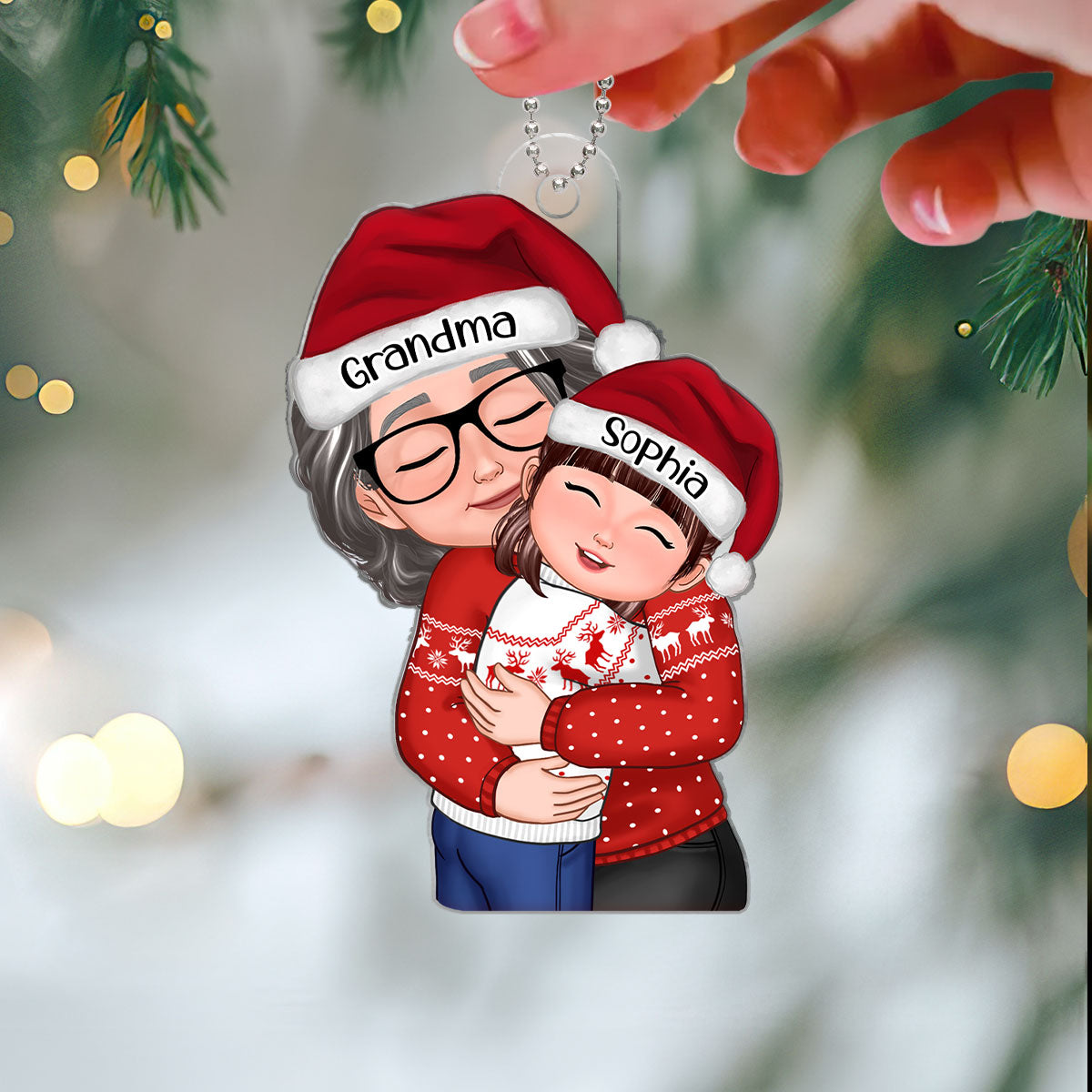 Christmas Grandma Hugging Grandkid Gift For Granddaughter Grandson Grandchildren Personalized Acrylic Ornament