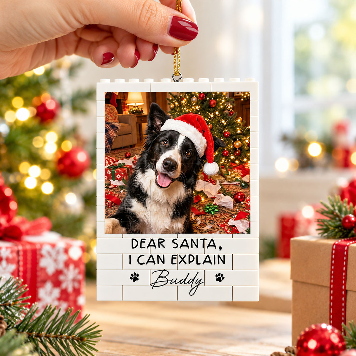 Dog Cat Ruin Christmas Things Upload Pet Photo - Personalized Building Blocks Ornament - Funny Gift For Dog Lovers, Cat Lovers