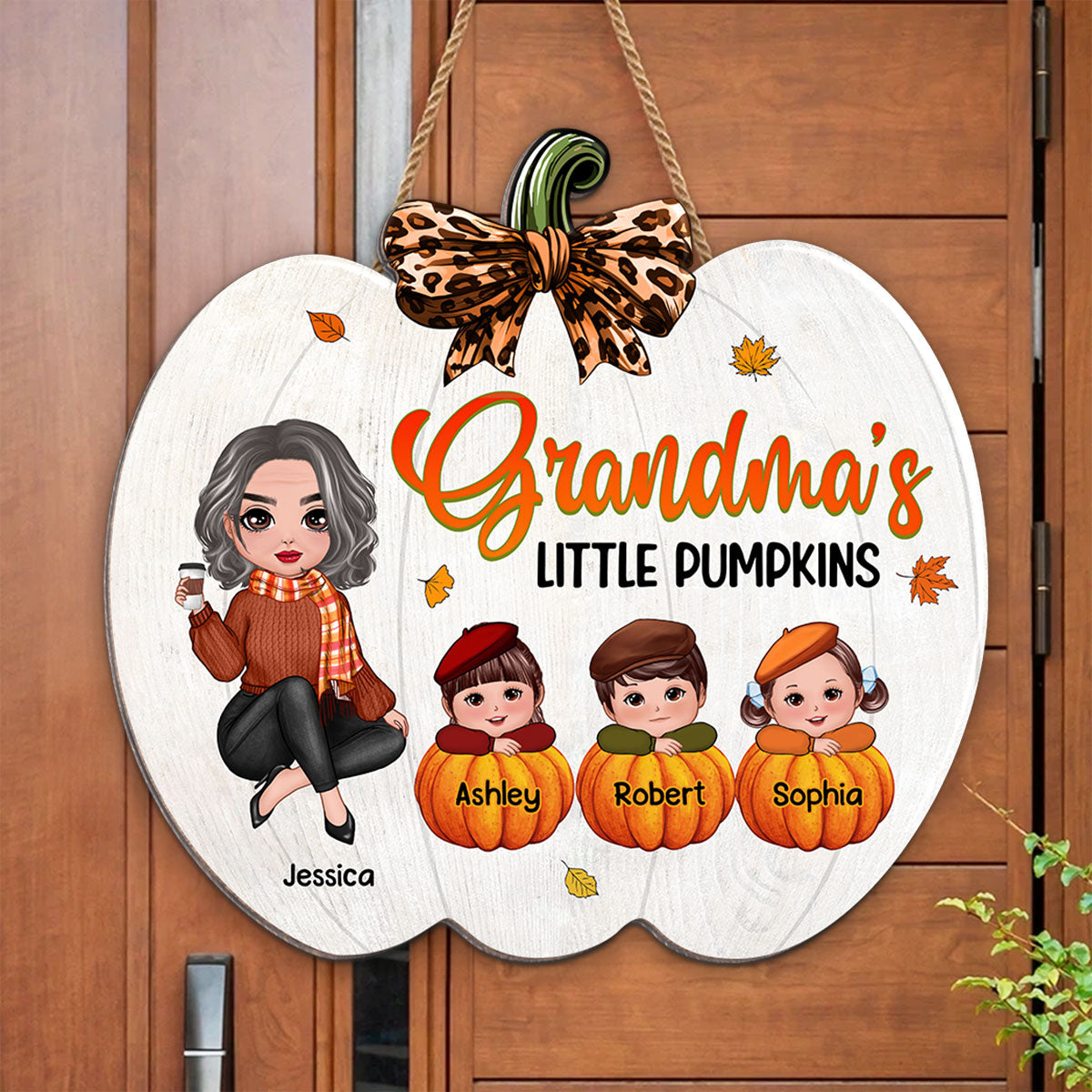 Grandma's Little Pumpkids Personalized Door Hanger Sign