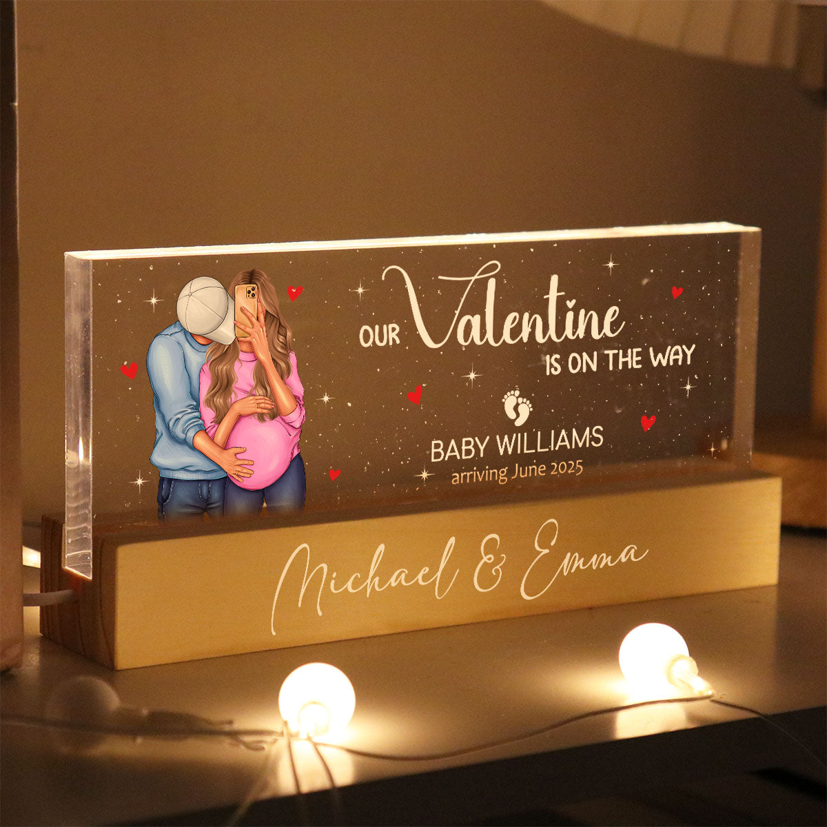 Hugging Couple, Expecting Parents, Pregnancy Couple Personalized Acrylic Block LED Night Light,  Gift, Pregnancy Announcement
