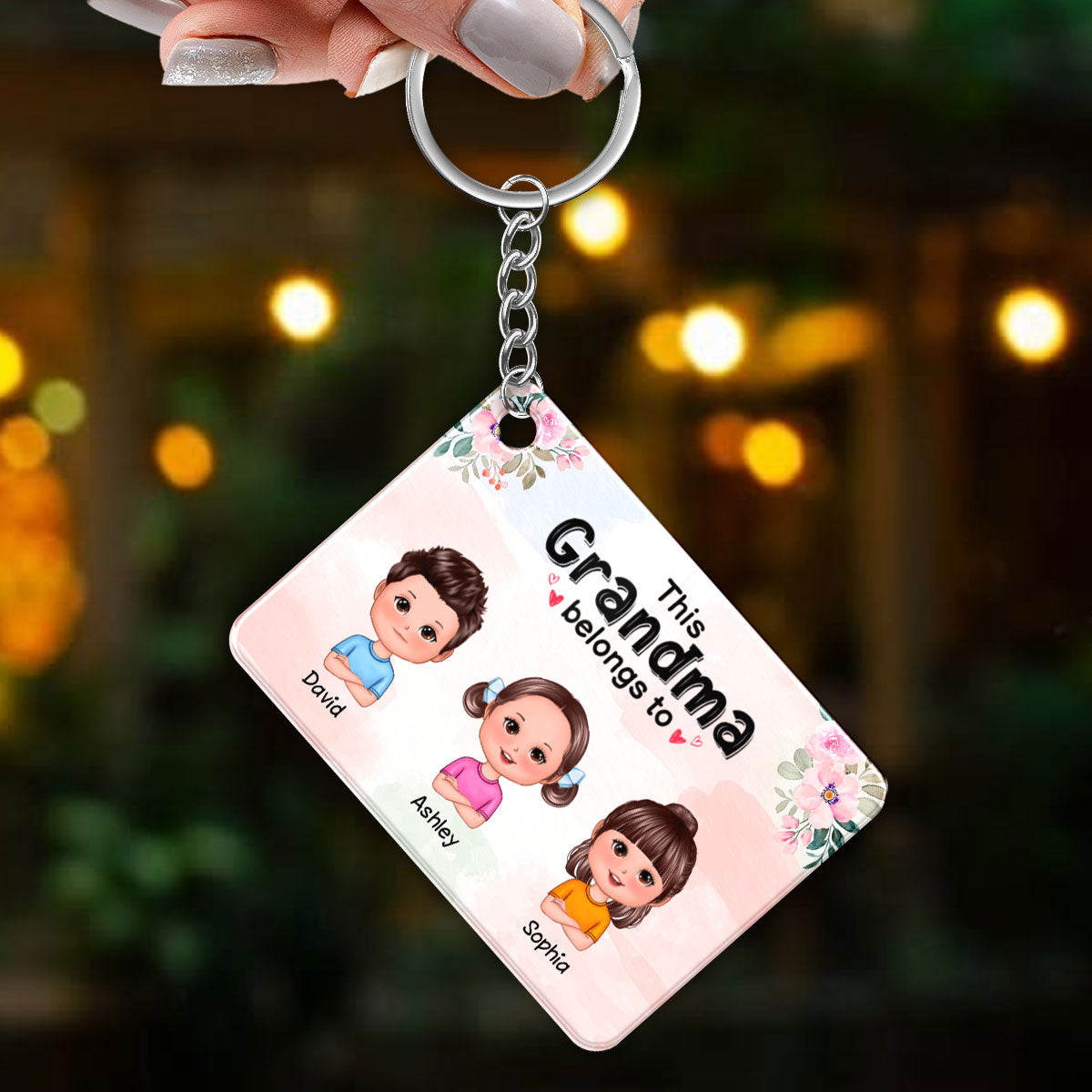 This Grandma Mom Belongs To Doll Kids Floral Personalized Acrylic Keychain