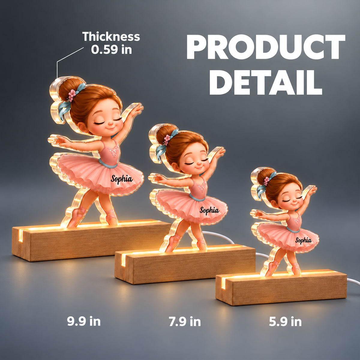 Custom Ballerina Girl - Personalized Acrylic Block LED Night Light - Nursery Room Lamp, Birthday Gift, Christmas Gift for Daughter, Granddaughter