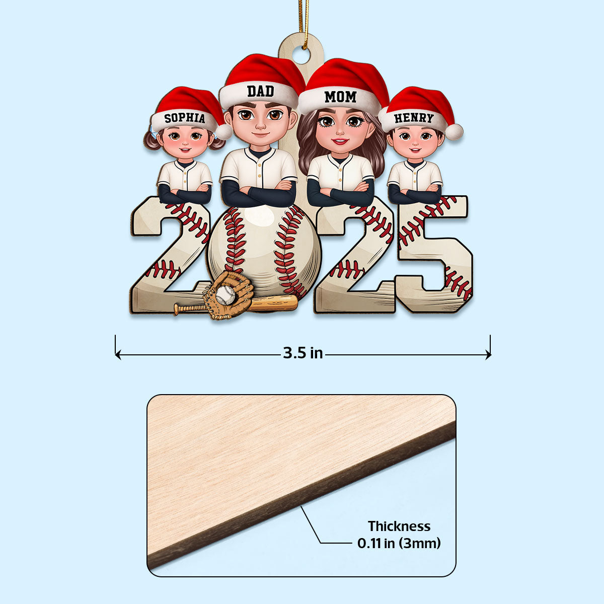 Retro Vintage Christmas Baseball Team Family - Personalized Wooden Ornament - Gift For Family
