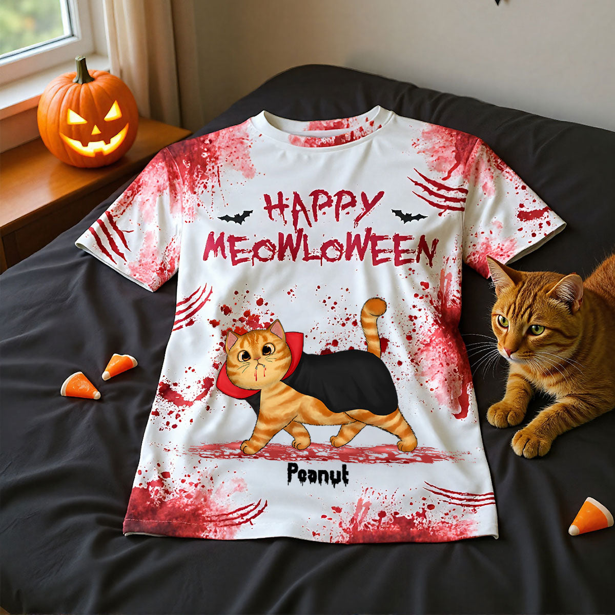 Happy Meowloween Spooky Walking Cat Personalized Shirt, Halloween Costume For Cat Lover