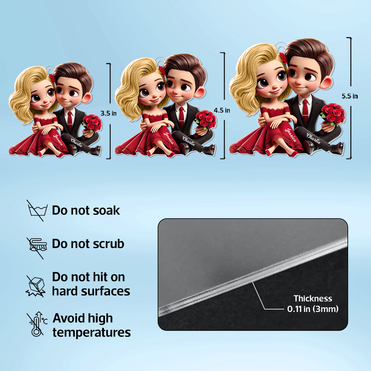 Romantic Elegant  Couple Personalized Acrylic Car Hanger, Anniversary Gift for him, Gift for her