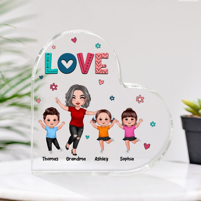 Grandma Mom Love Cute Colorful Pattern Personalized Acrylic Heart Plaque