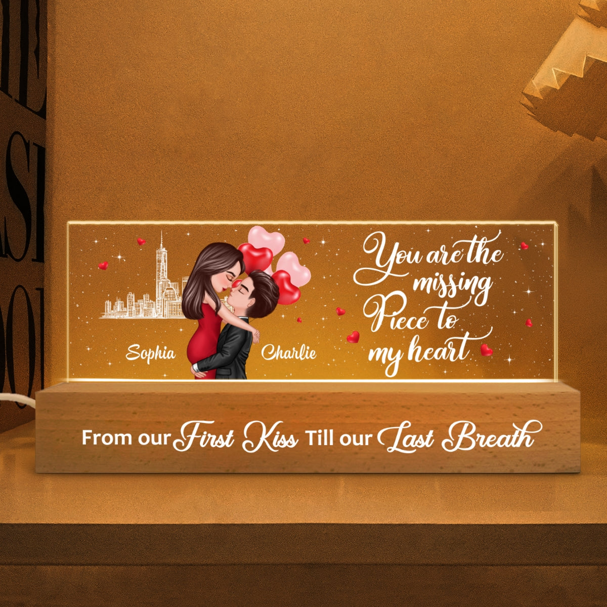 Couple Hugging Kissing You Are The Missing Piece To My Heart Personalized Acrylic Block LED Night Light