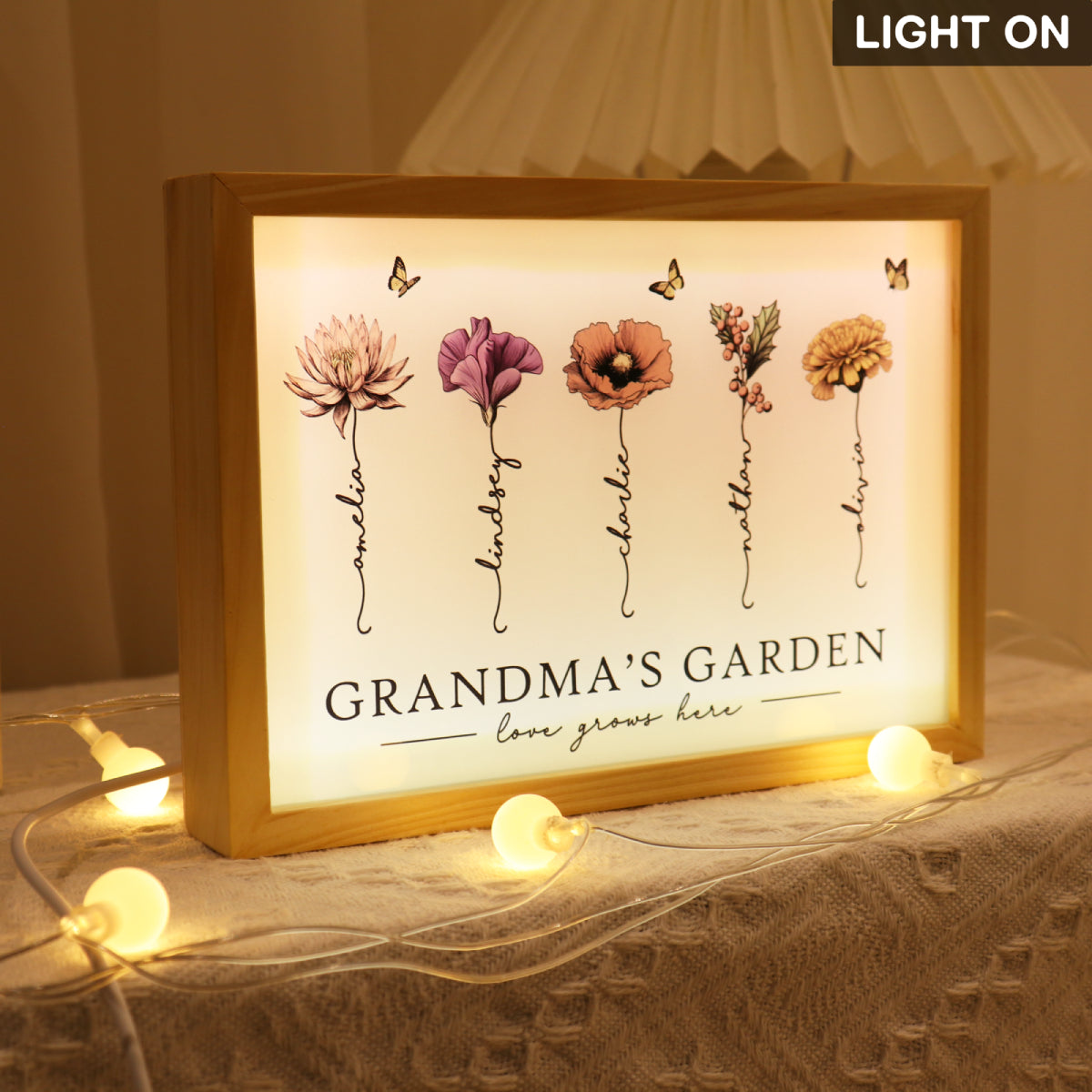 Grandma‘s Garden Love Grows Here Unique Gift For Mom Grandma Personalized Luminous Frame Light Box