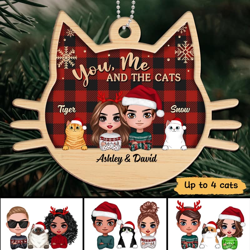 Doll Couple And Cats Personalized Wooden Ornament