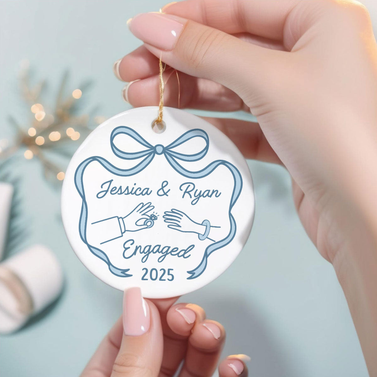 First Christmas Engaged Married Keepsake Personalized Ceramic Ornament