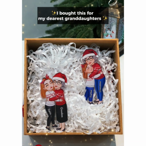 Grandma & Grandkid Hugging Christmas Gift For Granddaughter Grandson - Personalized Acrylic Ornament - Gift For Granddaughter, Grandson