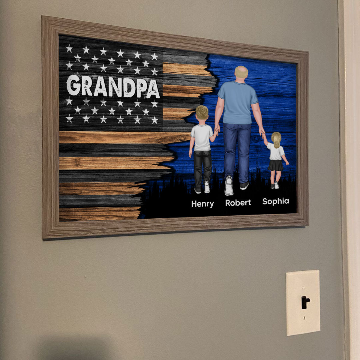 Dad Grandpa Papa Walking With Kids Half Nation Flag Personalized Horizontal Poster, For Dad, For Grandpa, For Husband