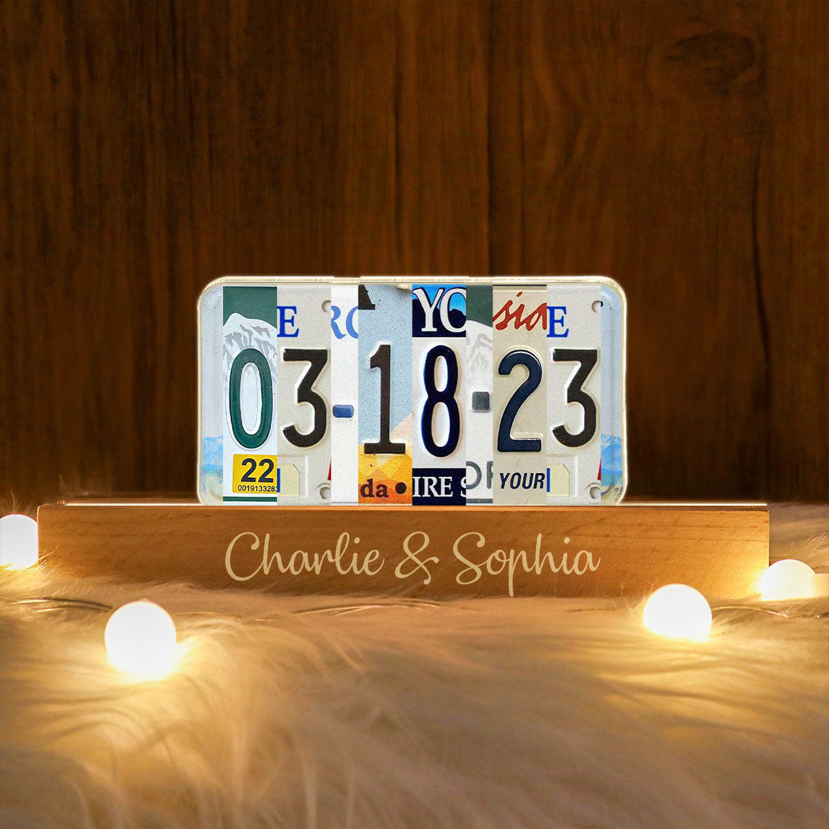 Couple License Plate Personalized Acrylic Block LED Night Light, Anniversary Date, Wedding Date, Valentines Day Gift for Couples, for Him, for Her