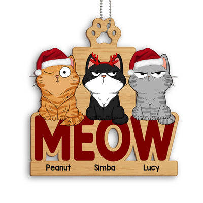 Funny Cat Expressions Sitting Personalized Wooden Ornament