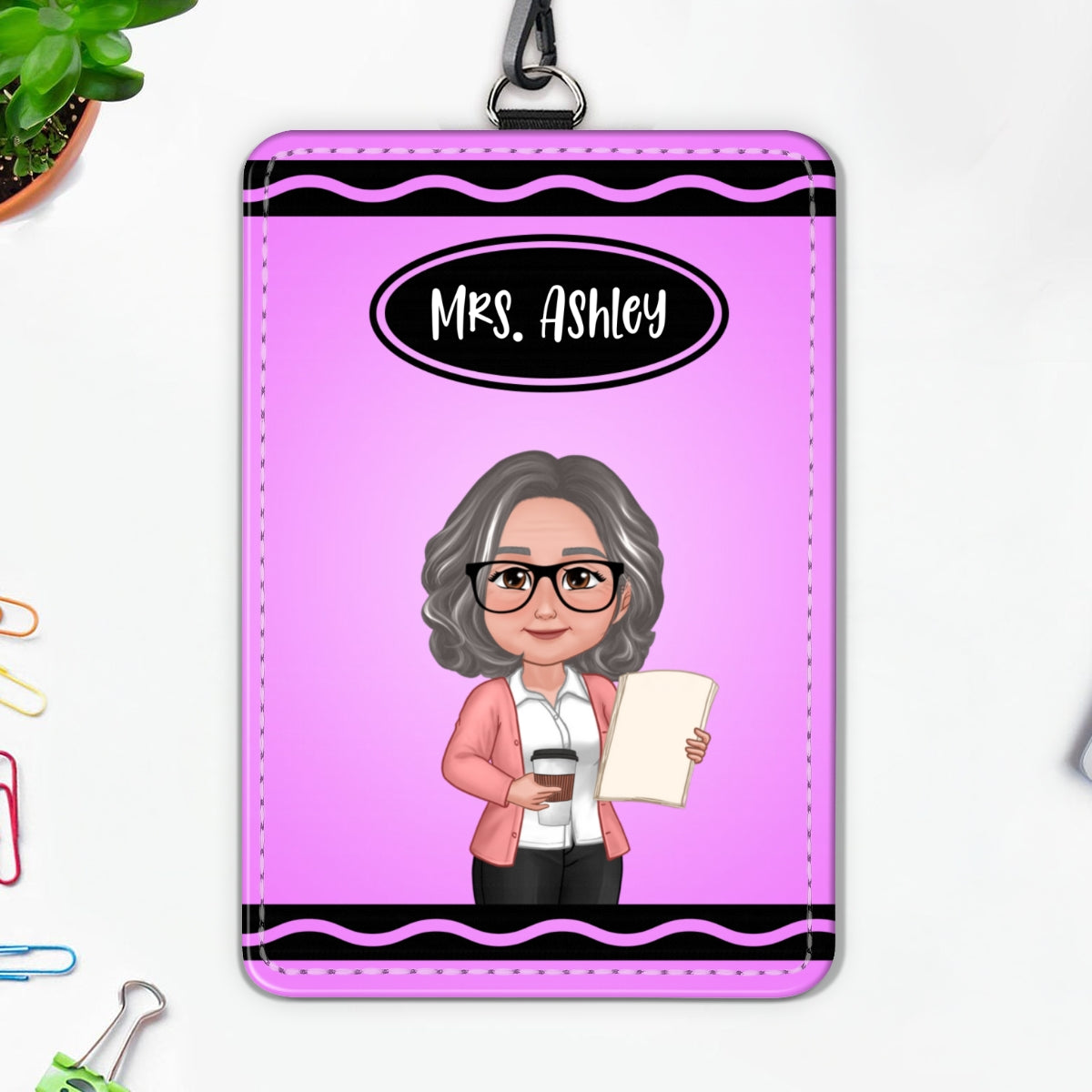 Crayon Themed Teacher Name Personalized ID Badge Holder, Back To School Gift