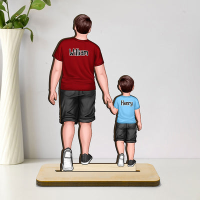 Dad & Kids Walking Back View Gift For Dad Personalized Standing Wooden Plaque