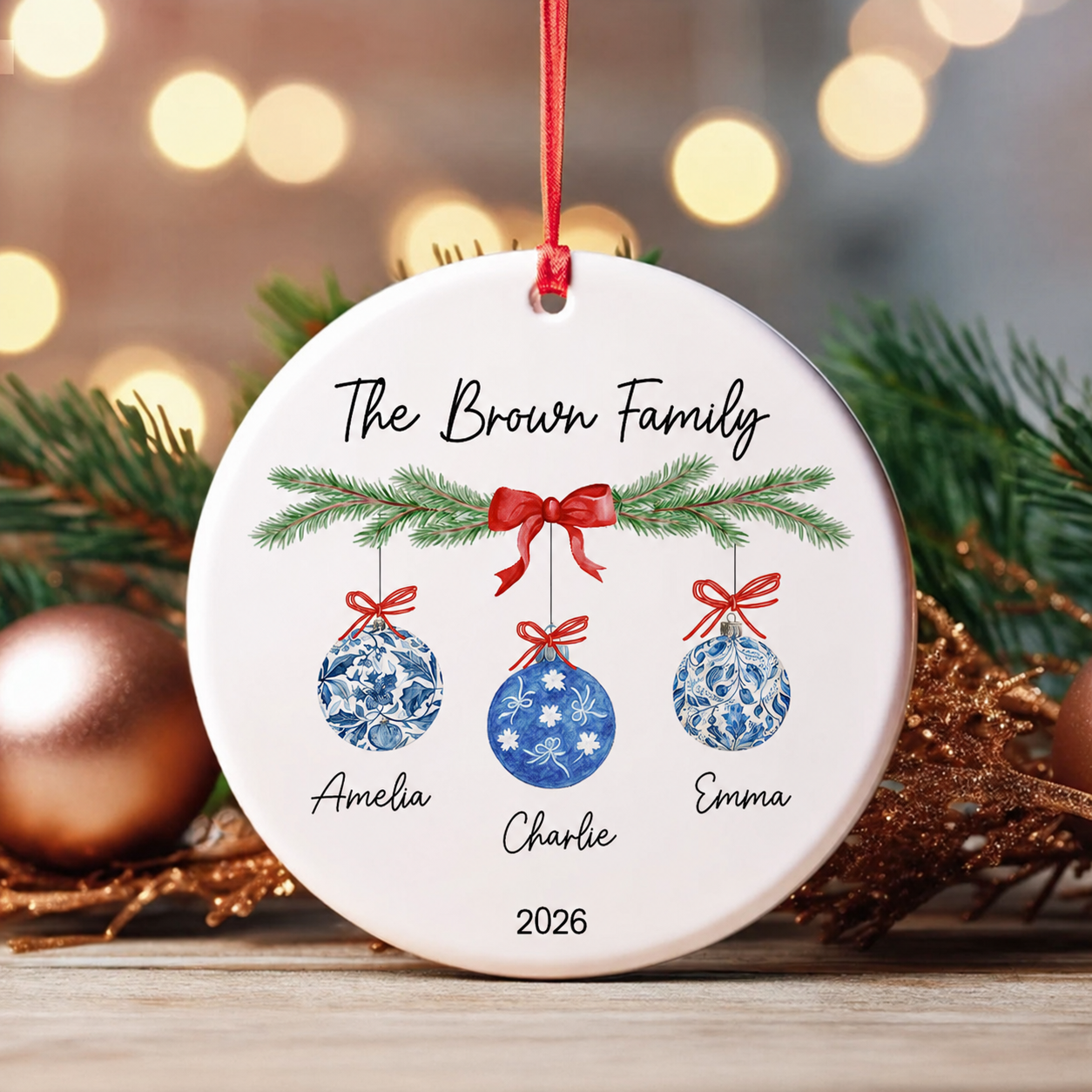 Family Chinoiserie Christmas Ornaments - Personalized Ceramic Ornament - Christmas Gift for Family