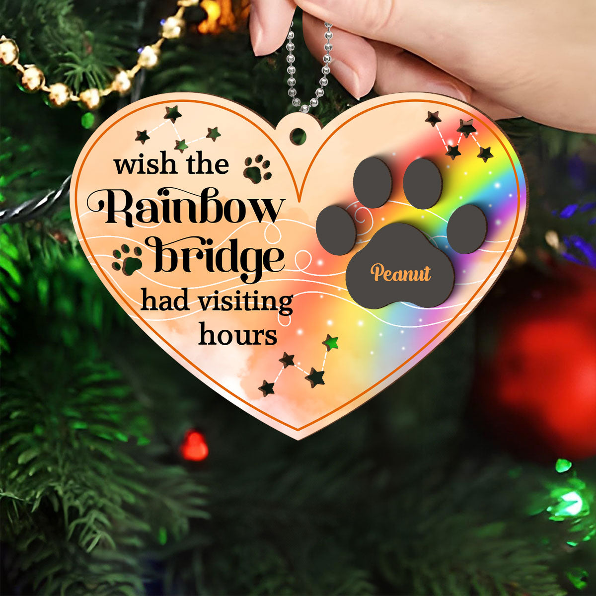 Wish The Rainbow Bridge Had Visiting Hours Personalized 2-Layer Wooden Ornament, Christmas Loss of Pet Sympathy Gift