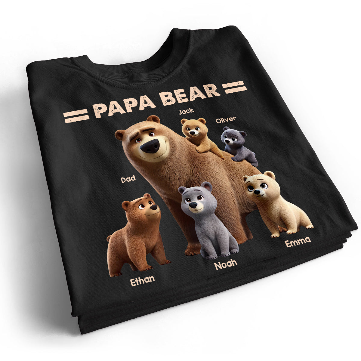Papa Bear And Kids 3D Cute Personalized Shirt, Father's Day gift for Dads, Grandpas