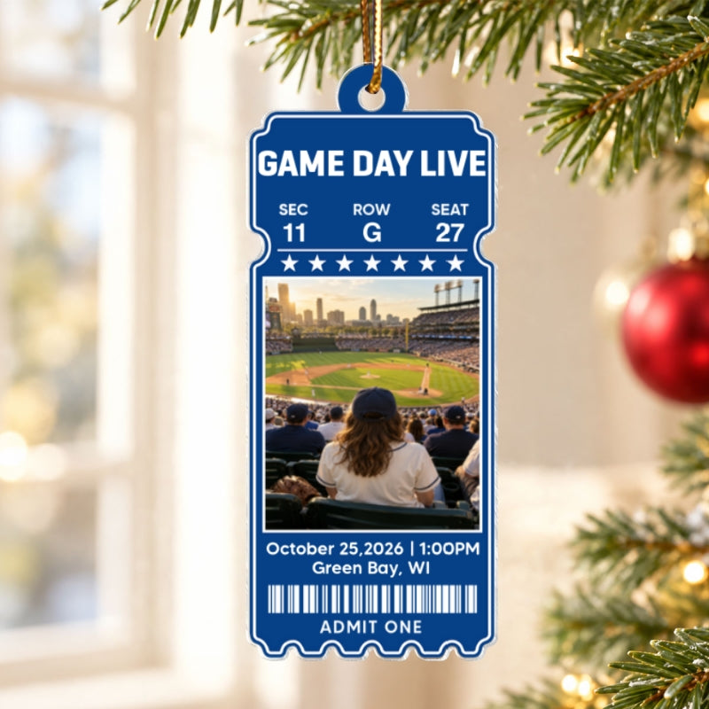 Custom Sports Ticket - Personalized Acrylic Ornament - Game Day Keepsake Stadium Memory, Christmas Gift for Him, for Her