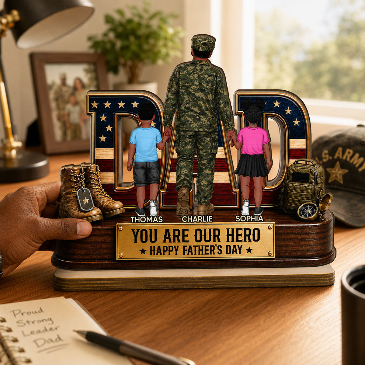 Nation Flag Military Dad You Are Our Hero - Personalized 2-Layered Wooden Plaque - Father's Day Gift For Dad, Husband