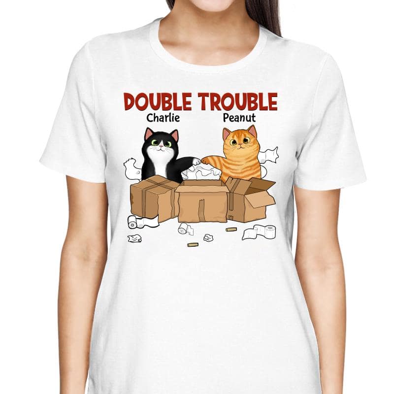 Double Trouble Naughty Fluffy Cats Funny Gift For Cat Lover Personalized Shirt