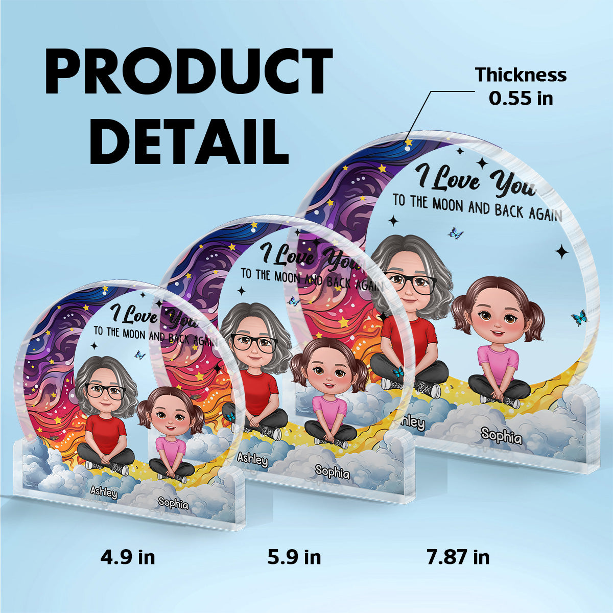 Love You To The Moon Grandma & Grandkids Sitting Crossed Legs Personalized Acrylic Block Plaque