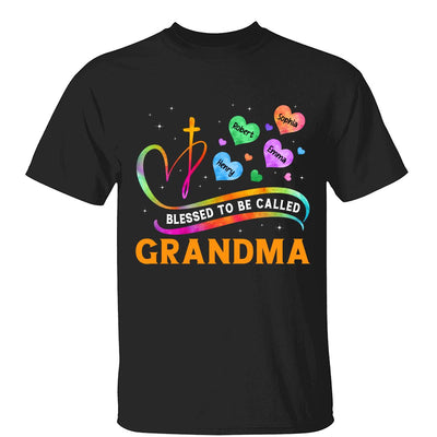 Blessed To Called Grandma Grandkids Colorful Heart Cross Personalized Shirt